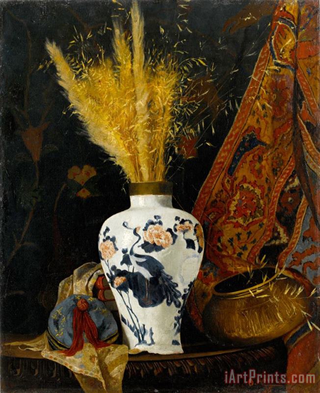 Osman Hamdi Bey Beyaz Vazoda Cicekler , Flowers in a White Vase Art Painting