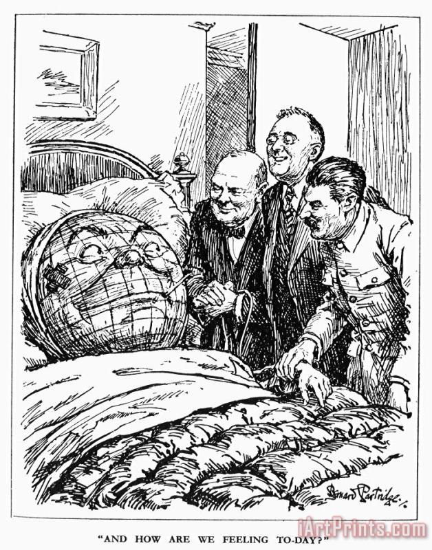 Cartoon: Big Three, 1945 painting - Others Cartoon: Big Three, 1945 Art Print