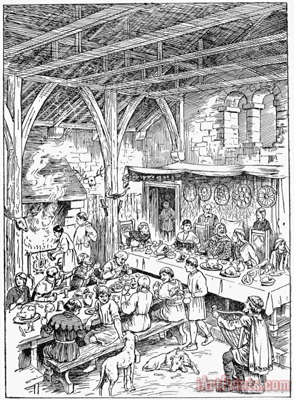 Others Medieval Dining Hall Art Painting