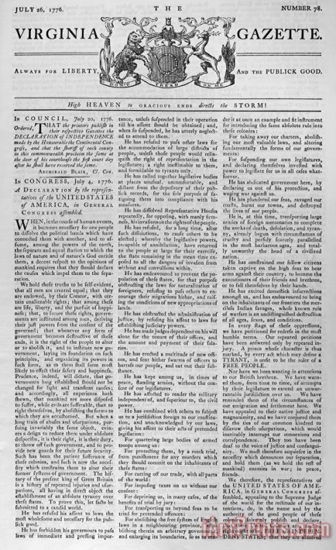 Virginia Gazette, 1776 painting - Others Virginia Gazette, 1776 Art Print