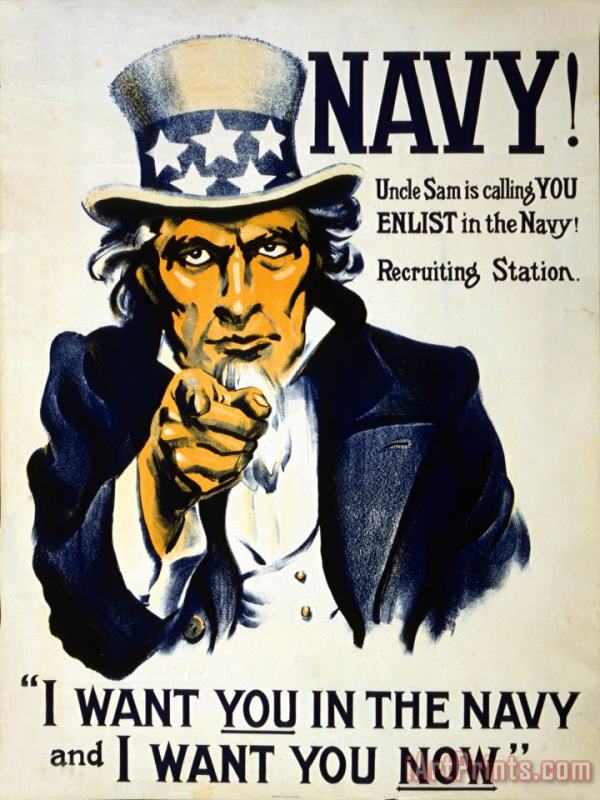 Others World War I 1914 1918 American Recruitment Poster 1917 Navy Uncle Sam Is Calling You Art Print
