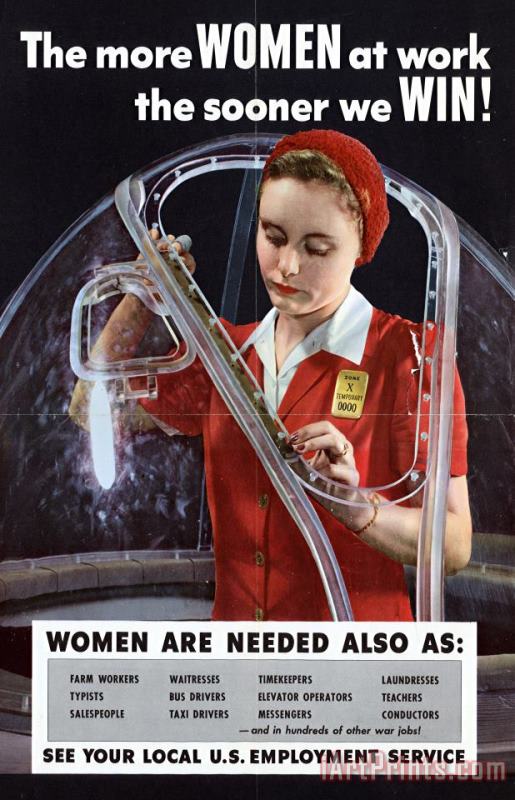 Others World War II 1939-1945 The More Women At Work The Sooner We Win American Poster Showing A Woman Art Painting