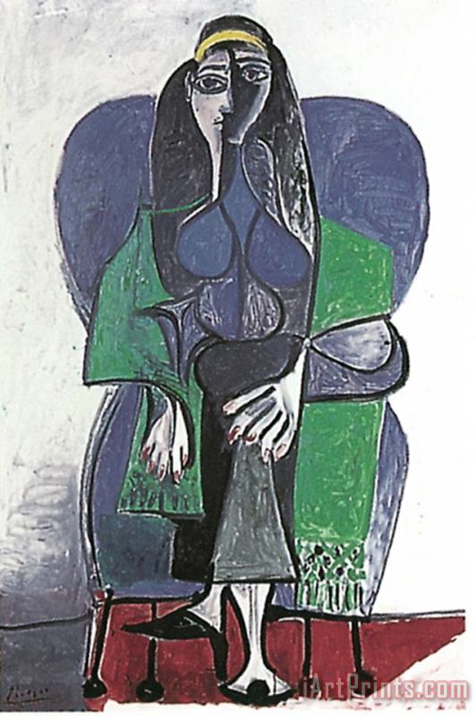 Pablo Picasso Femme Assise a L Echarpe Verde C 1960 Art Print