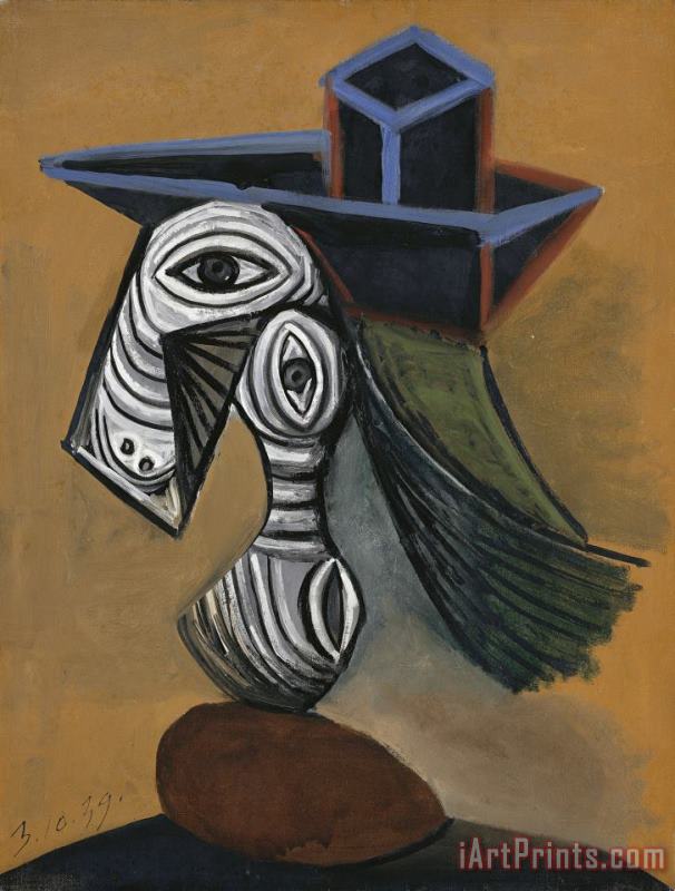 Pablo Picasso Femme Au Chapeau Bleu (woman in a Blue Hat) Art Painting