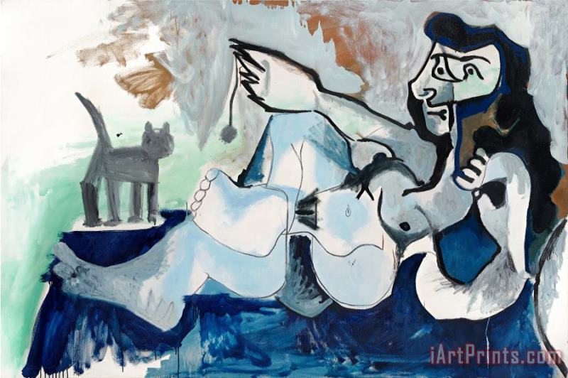 Femme Nue Couchee Jouant Avec Un Chat, 1964 painting - Pablo Picasso Femme Nue Couchee Jouant Avec Un Chat, 1964 Art Print