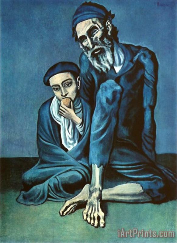 Old Beggar with a Boy painting - Pablo Picasso Old Beggar with a Boy Art Print