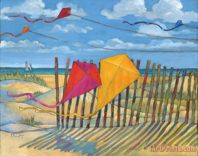 Paul Brent Beach Kites Yellow Art Painting