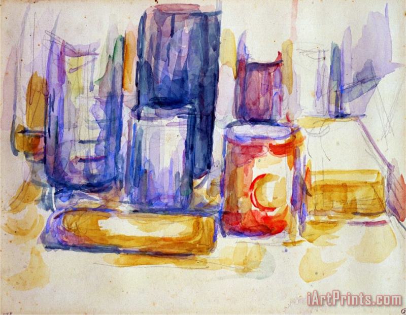 Paul Cezanne A Kitchen Table Pots And Bottles 1902 1906 Art Print