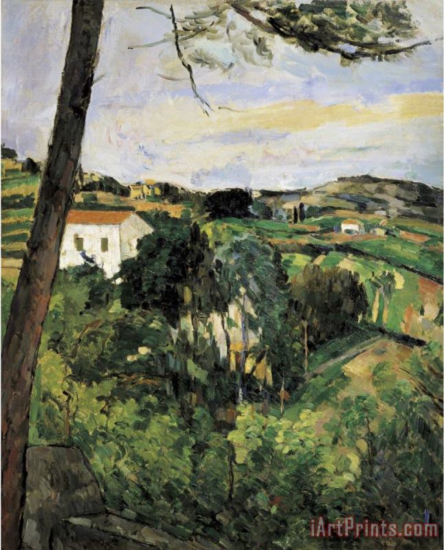 Paul Cezanne Pine Tree at L Estaque Landscape with Red Roof Art Painting