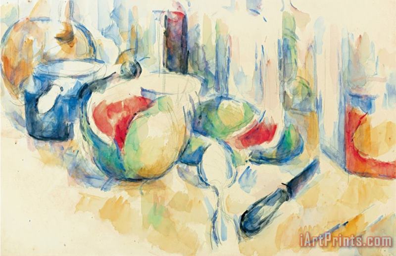 Paul Cezanne Still Life with Sliced Open Watermelon Art Painting