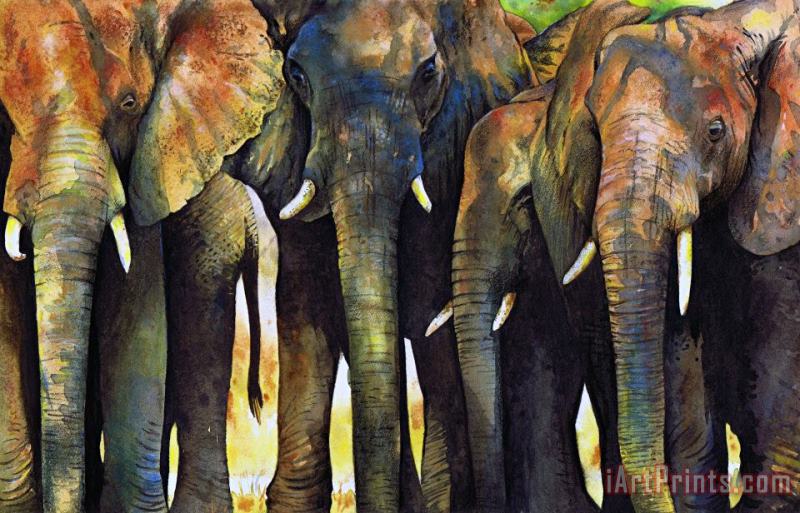 Paul Dene Marlor Elephant Herd Art Painting