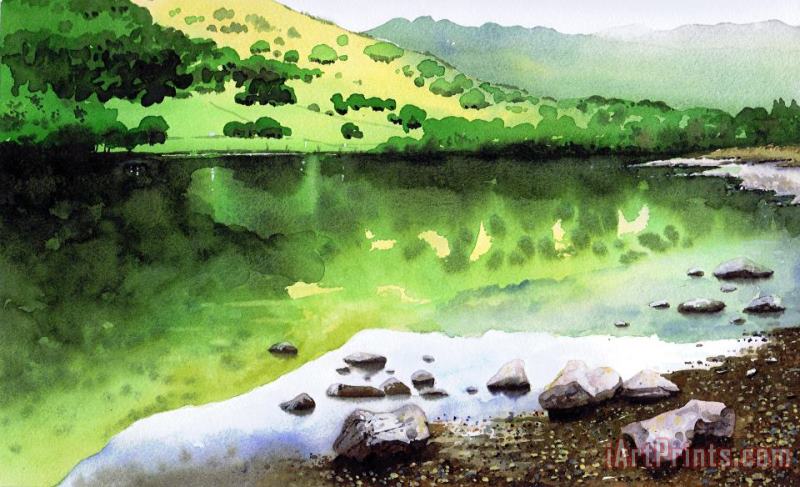Rydal Water Reflections painting - Paul Dene Marlor Rydal Water Reflections Art Print