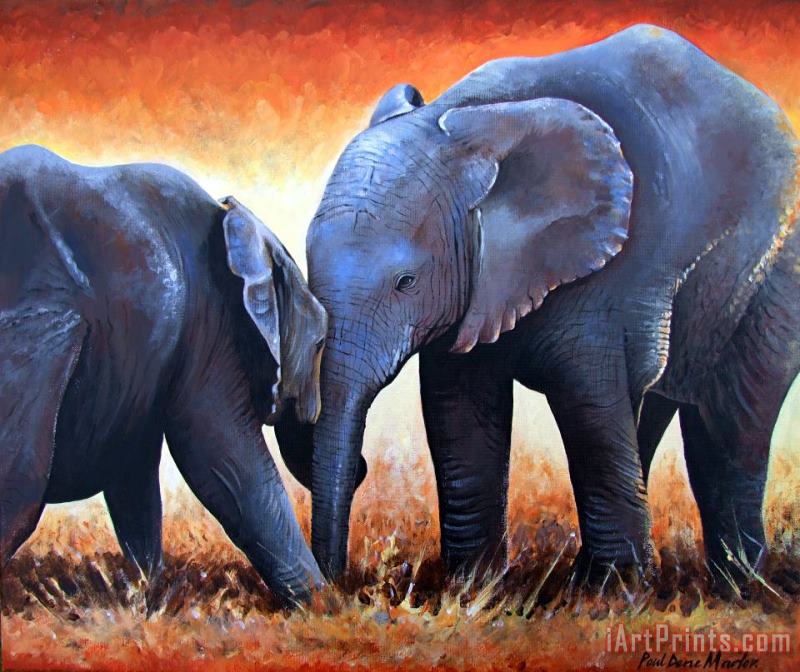Two Little Elephants painting - Paul Dene Marlor Two Little Elephants Art Print