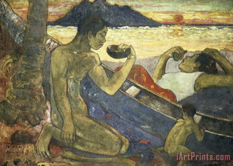 Paul Gauguin A Canoe (tahitian Family) Art Print
