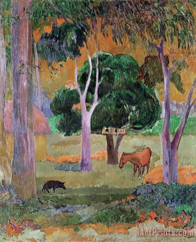 Paul Gauguin Dominican Landscape Or, Landscape with a Pig And Horse Art Painting