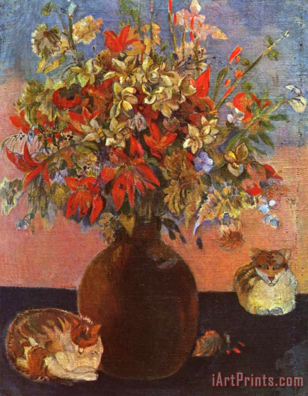 Paul Gauguin Flowers And Cats Art Painting