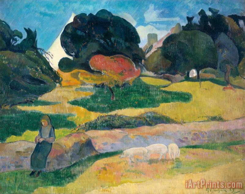 Paul Gauguin Girl Herding Pigs Art Print