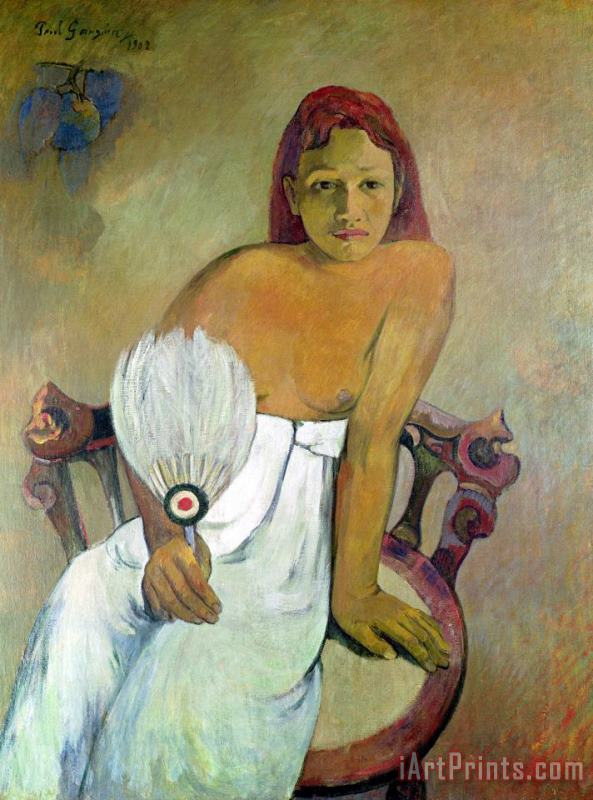 Girl with fan painting - Paul Gauguin Girl with fan Art Print
