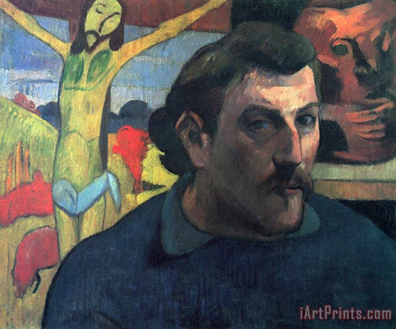 Portrait of The Artist with The Yellow Christ painting - Paul Gauguin Portrait of The Artist with The Yellow Christ Art Print