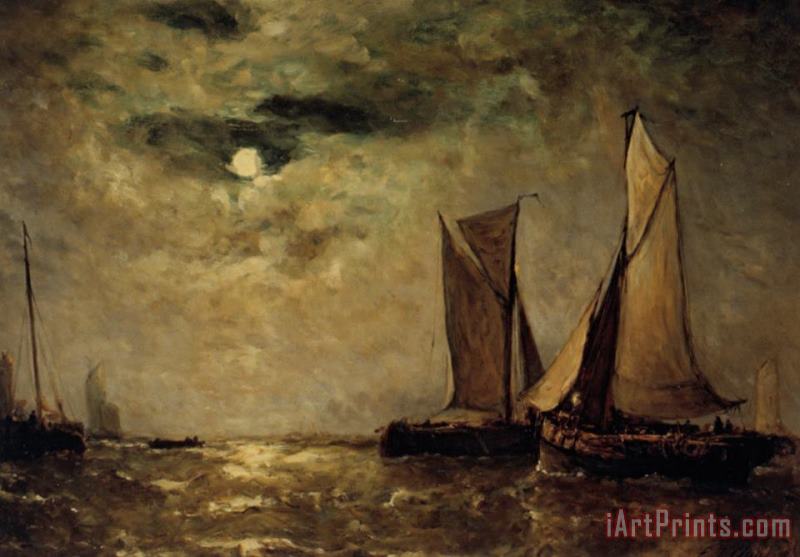 Paul Jean Clays Shipping Off The Coast in The Moonlight Art Painting
