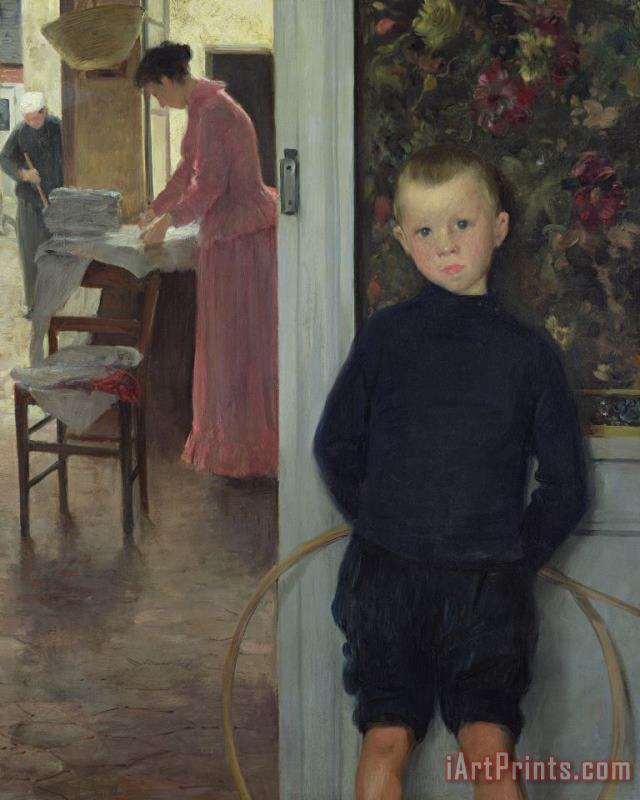 Paul Mathey Interior with Women and a Child Art Painting
