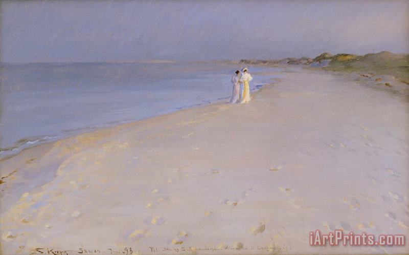 Summer evening at the South Beach painting - Peder Severin Kroyer Summer evening at the South Beach Art Print
