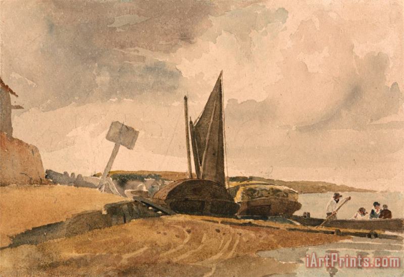 Peter de Wint Low Tide, Boat Landing Art Painting