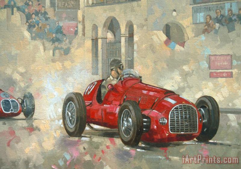 Peter Miller Whitehead's Ferrari passing the pavillion - Jersey Art Painting