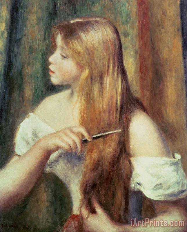 Pierre Auguste Renoir Blonde girl combing her hair Art Print