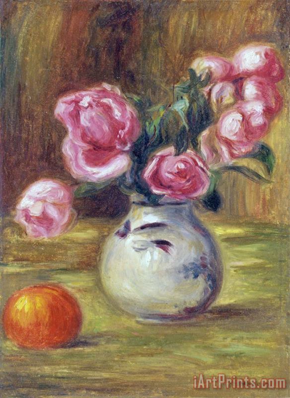 Vase De Roses Et Orange painting - Pierre Auguste Renoir Vase De Roses Et Orange Art Print