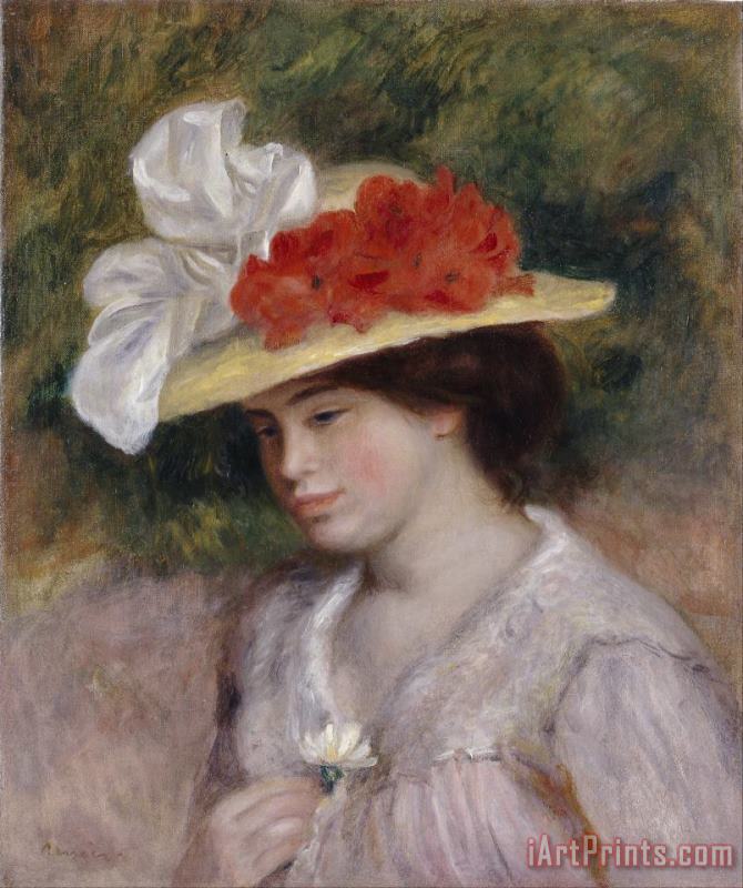 Woman in a Flowered Hat painting - Pierre Auguste Renoir Woman in a Flowered Hat Art Print