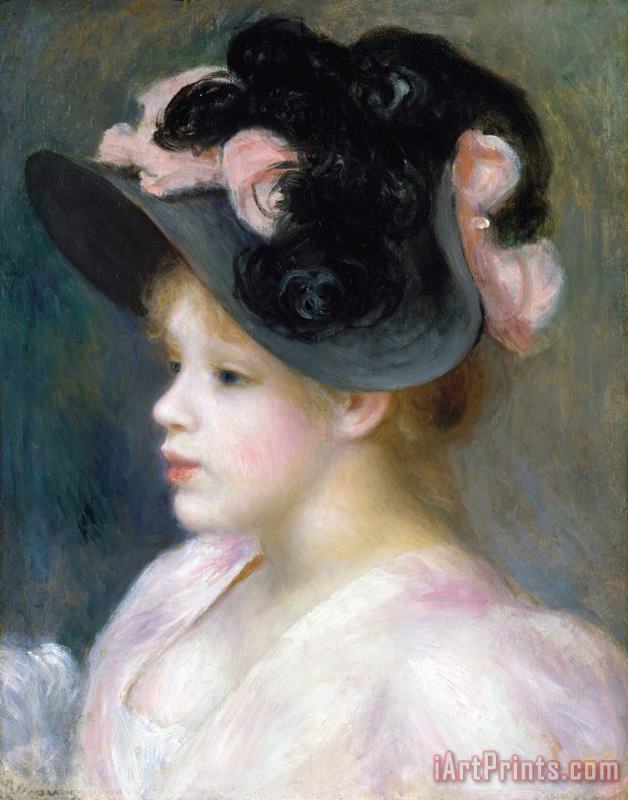 Young Girl in a Pink And Black Hat painting - Pierre Auguste Renoir Young Girl in a Pink And Black Hat Art Print