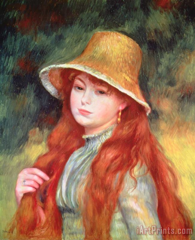 Young Girl with Long Hair painting - Pierre Auguste Renoir Young Girl with Long Hair Art Print