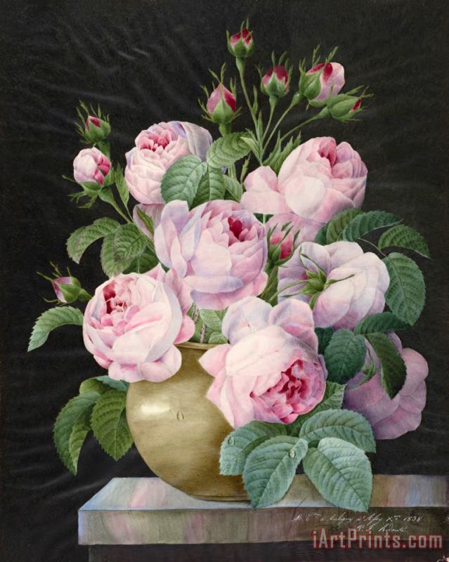 Pierre Joseph Redoute Pink Roses in a Vase Art Painting