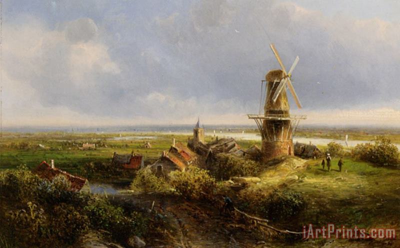 Pieter Lodewijk Francisco Kluyver A Windmill in an Extensive Landscape Art Painting