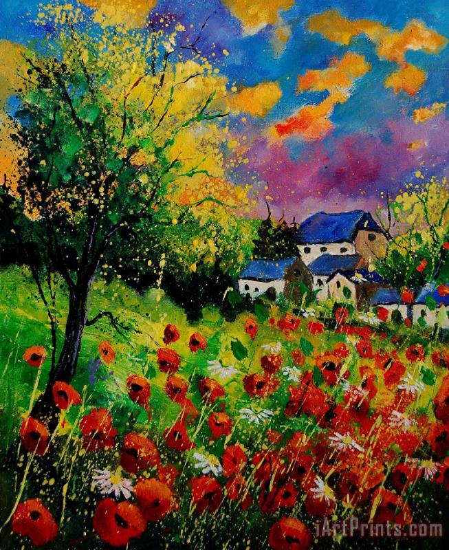 Poppies and daisies 560110 painting - Pol Ledent Poppies and daisies 560110 Art Print