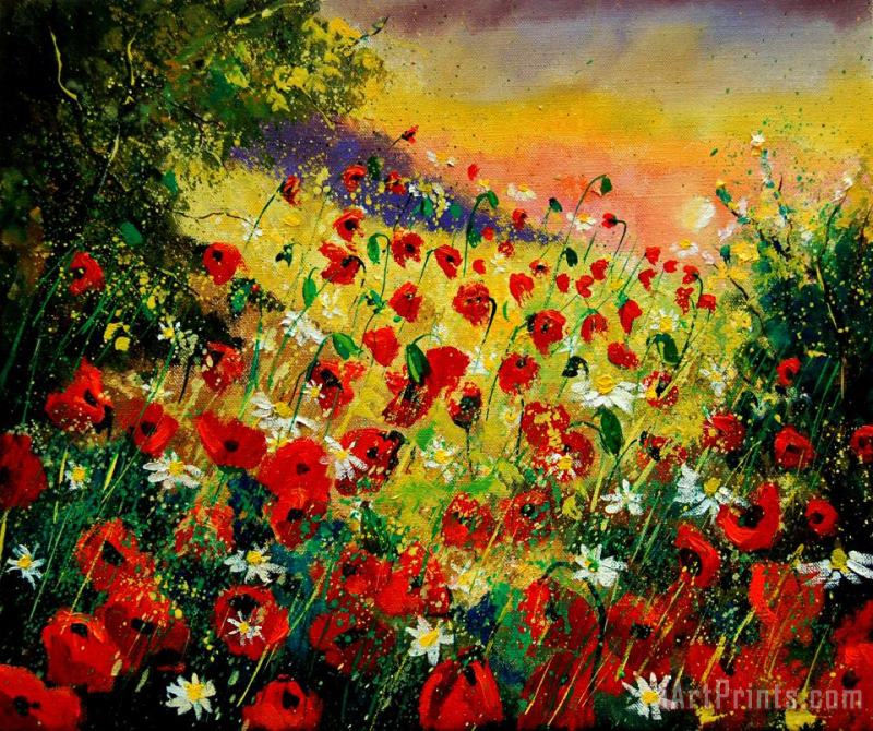 Red poppies painting - Pol Ledent Red poppies Art Print