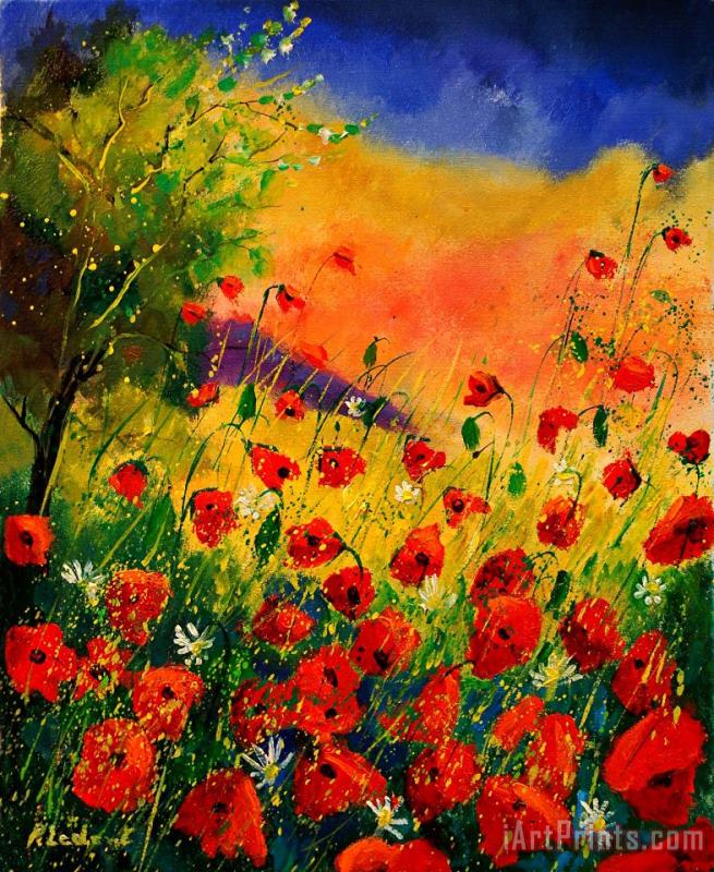 Red Poppies 45 painting - Pol Ledent Red Poppies 45 Art Print