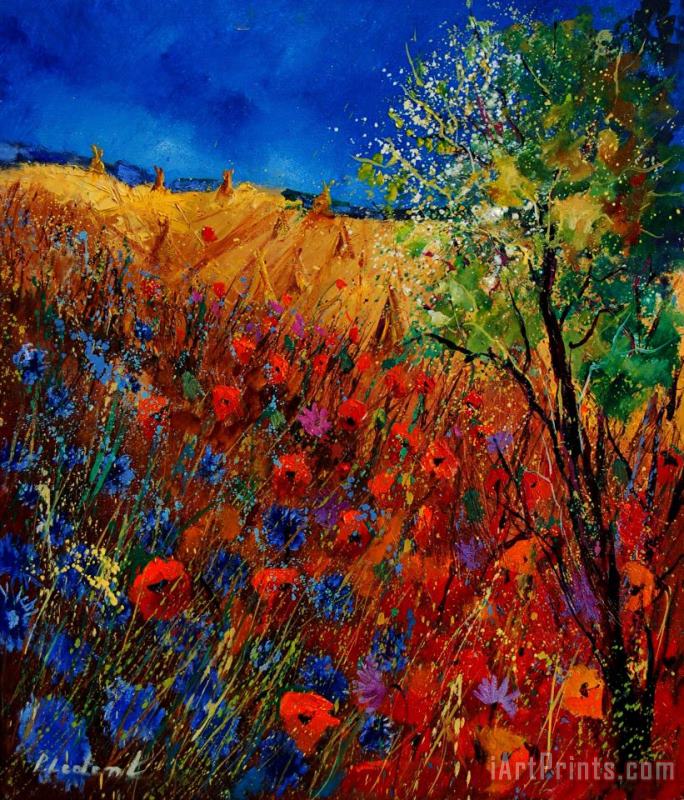 Summer landscape with poppies painting - Pol Ledent Summer landscape with poppies Art Print