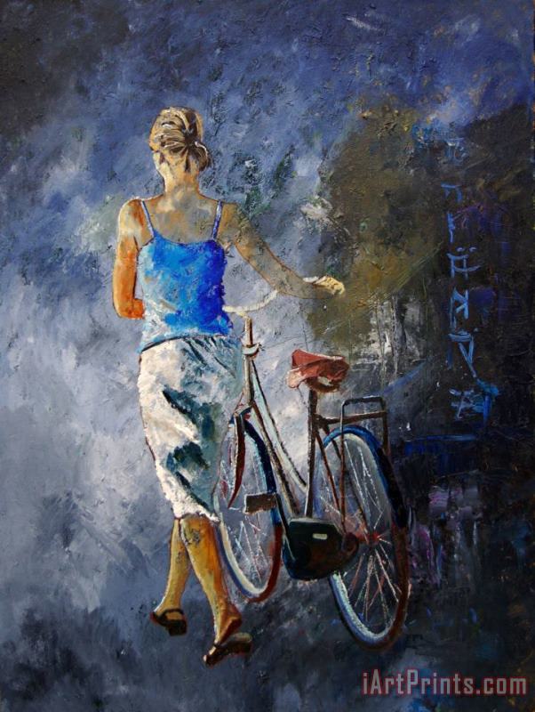 Pol Ledent Waking aside her bike 68 Art Painting