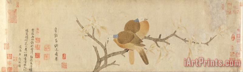 Qian Xuan Doves And Pear Blossoms After Rain Art Painting