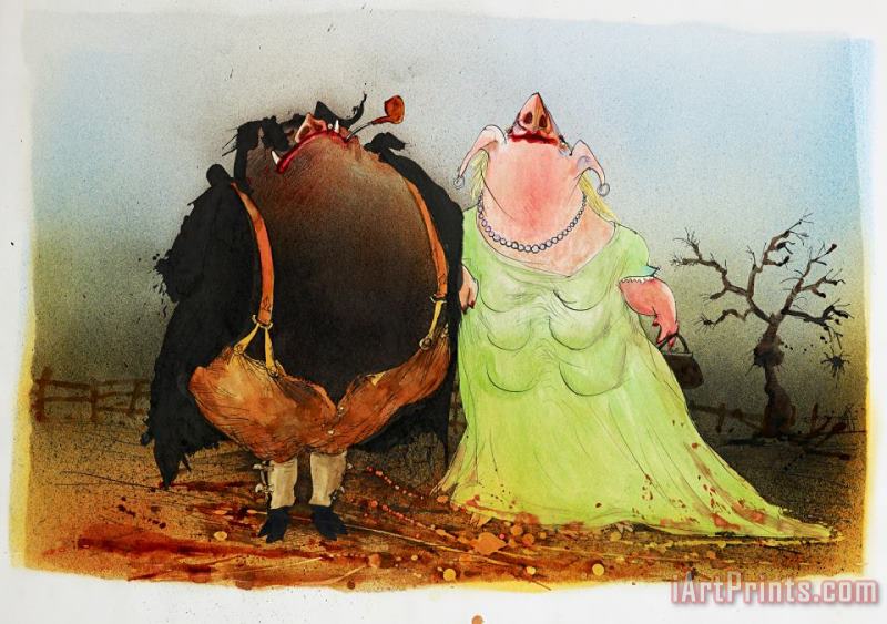 Ralph Steadman Animal Farm Man And Wife Art Painting