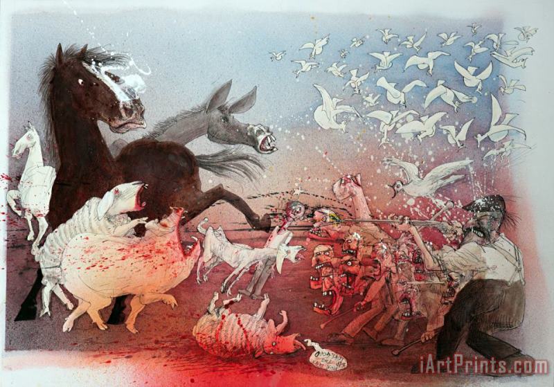 Animal Farm The Rebellion painting - Ralph Steadman Animal Farm The Rebellion Art Print