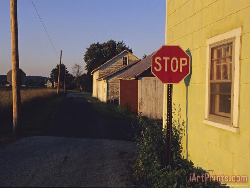 A Stop Sign in a Rural Alley painting - Raymond Gehman A Stop Sign in a Rural Alley Art Print