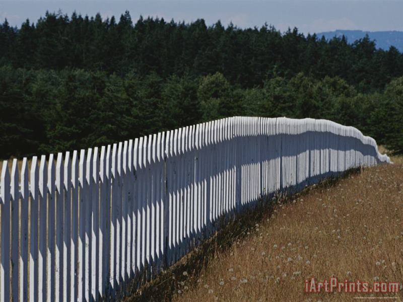 Raymond Gehman A White Picket Fence Recedes Down a Field Art Painting