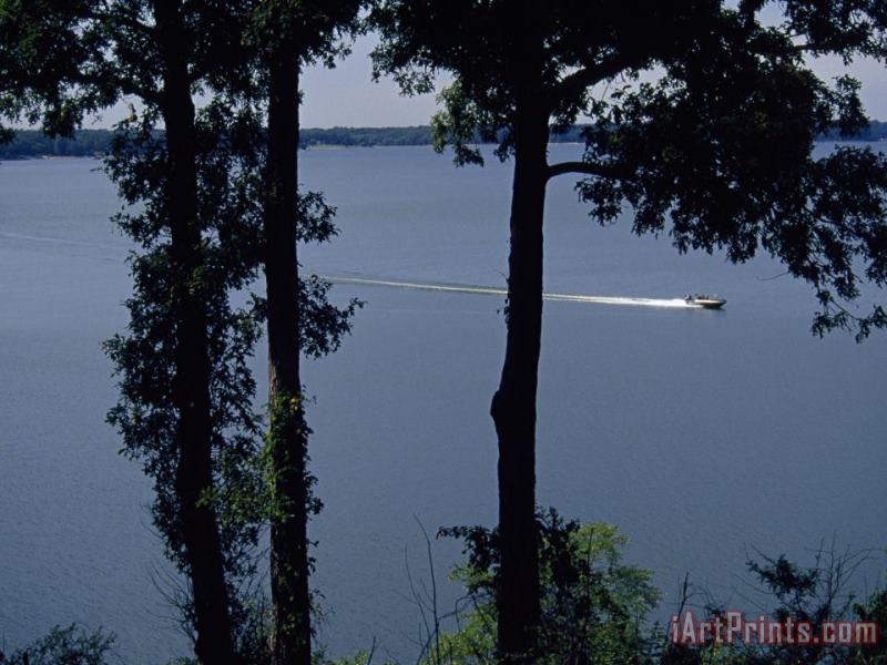 Raymond Gehman Boat Zipping Through The Calm Waters of Kentucky Lake Art Print