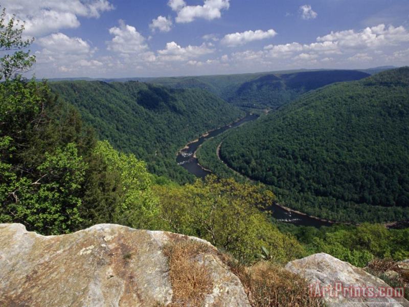 Raymond Gehman Elevated View of The New River Gorge And Mountains From Grand View Art Painting