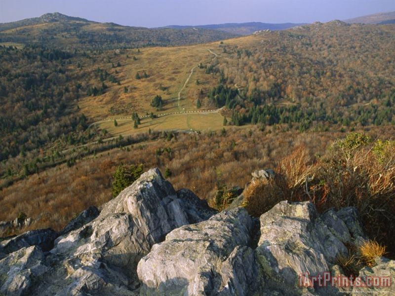 Raymond Gehman Granite Outcrop of Big Pinnacle with Mount Rogers Left Background Art Print