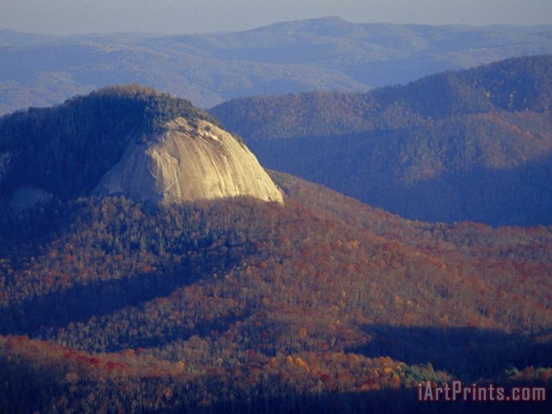 Raymond Gehman Looking Glass Rock Surrounded by Forested Hills in Autumn Hues Art Print