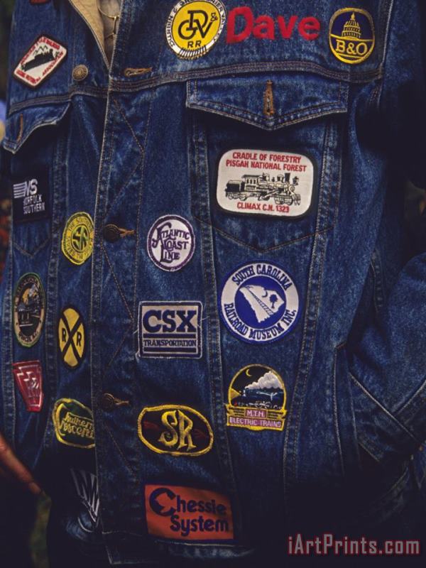 Raymond Gehman Man's Denim Jacket Covered with Railroad Related Patches Art Painting